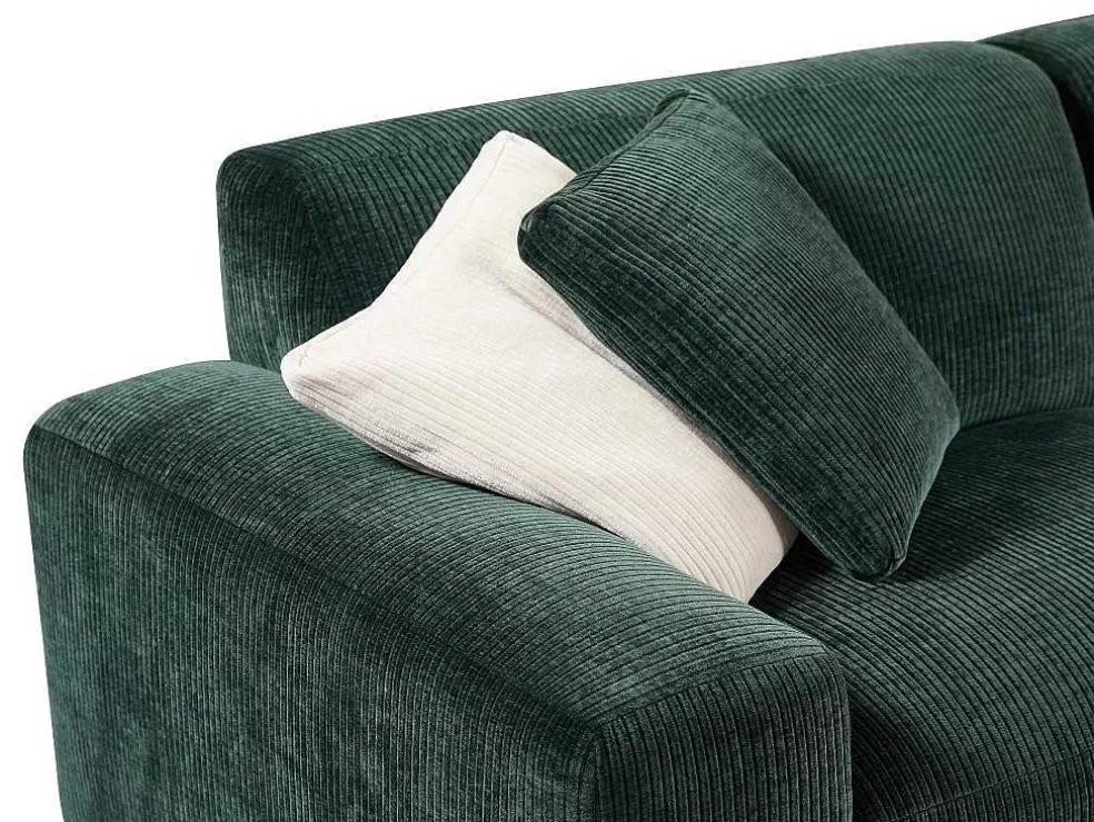 Maison Céphy Sofá De Canto Esquerdo Em Veludo Canelado Verde Abeto - Tirono* Sofá De 4 Lugares