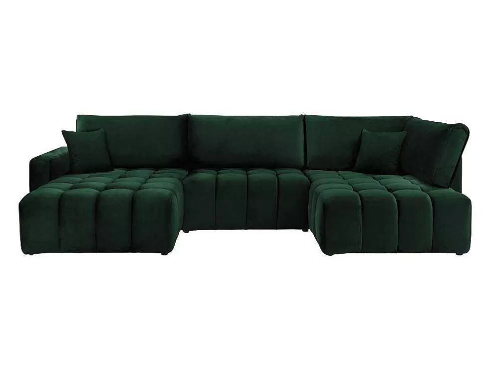 Vente-unique Sofá De Canto Esquerdo Panorâmico Convertivel Veludo Verde Pinho - Esilia Ii* Sofá Panorâmico