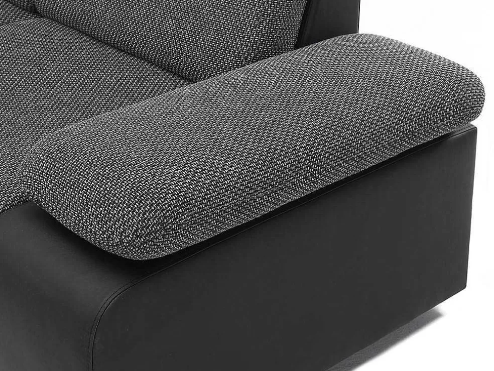 Vente-unique Sofá De Canto Modular Com Arrumação Em Tecido E Pele Sintética Bicolor Cinzento Escuro E Preto - Rabelais* Sofá Em Pele Sintética