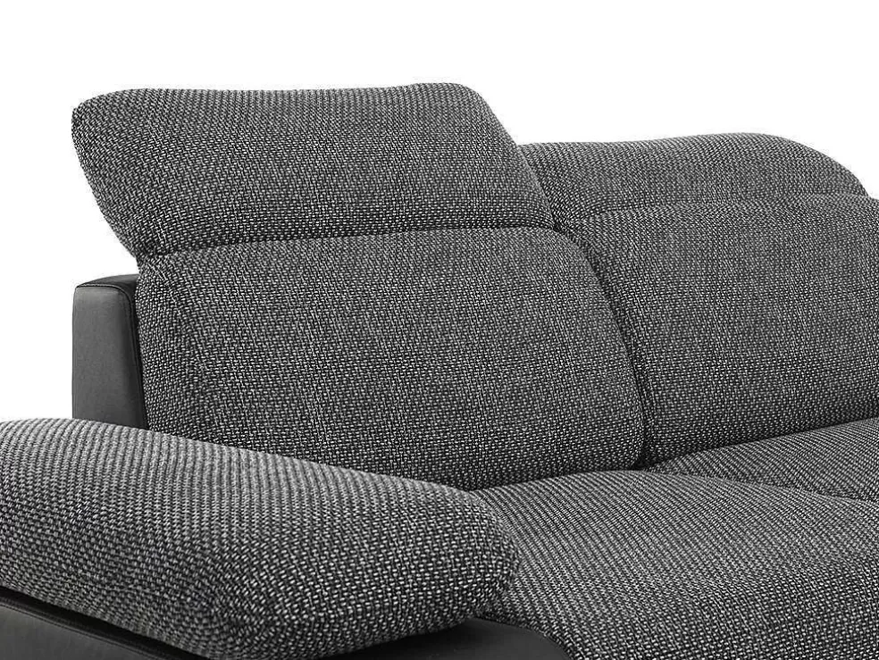 Vente-unique Sofá De Canto Modular Com Arrumação Em Tecido E Pele Sintética Bicolor Cinzento Escuro E Preto - Rabelais* Sofá Em Pele Sintética