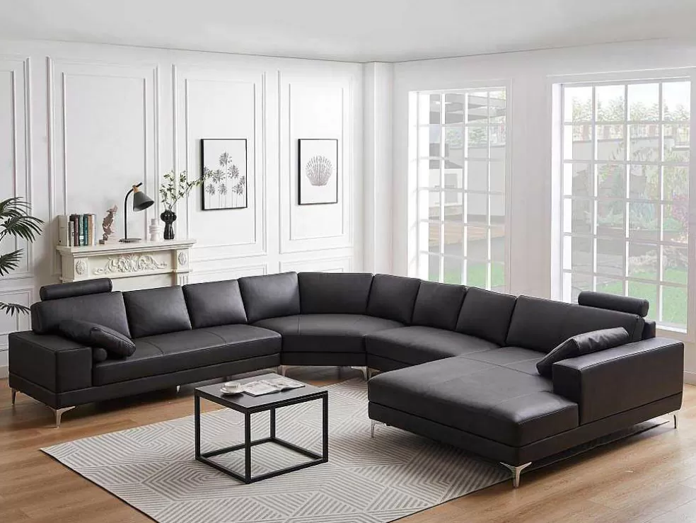 LINEA Sofá Sofá De Canto Panorâmico 7 Lugares Pele De Qualidade Superior Castanho - Canto Direito - Donatello Ii* Promoções Sofás & Poltronas