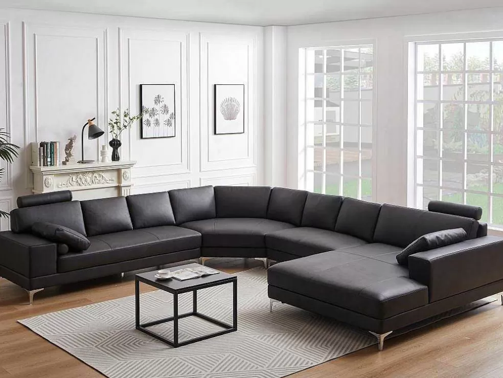 LINEA Sofá Sofá De Canto Panorâmico 7 Lugares Pele De Qualidade Superior Castanho - Canto Direito - Donatello Ii* Promoções Sofás & Poltronas