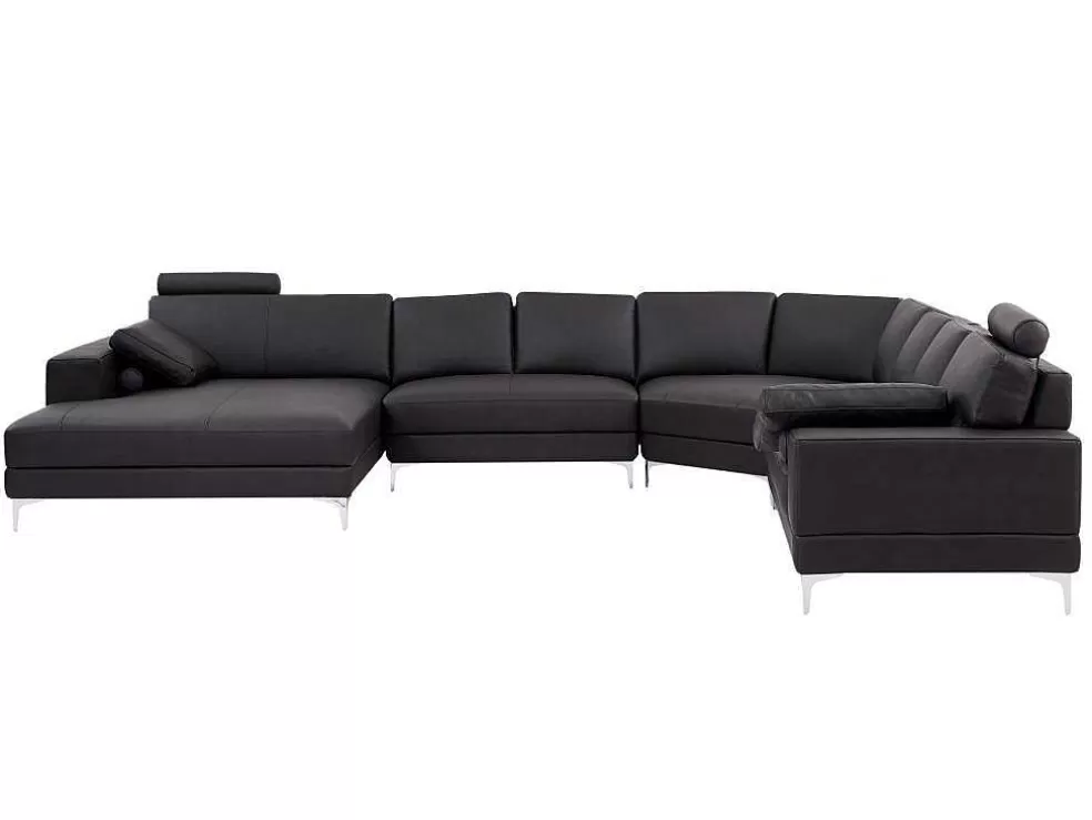 LINEA Sofá Sofá De Canto Panorâmico 7 Lugares Pele De Qualidade Superior Castanho - Canto Esquerdo - Donatello Ii* Sofá Panorâmico