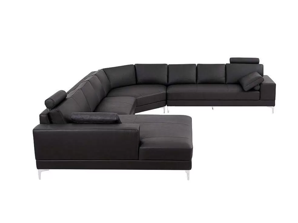 LINEA Sofá Sofá De Canto Panorâmico 7 Lugares Pele De Qualidade Superior Castanho - Canto Esquerdo - Donatello Ii* Sofá Panorâmico