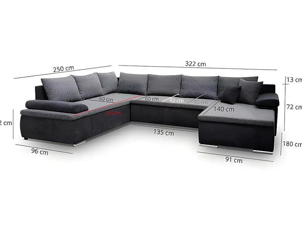 Vente-unique Sofá De Canto Panorâmico Convertivel Em Cama E Reversivel Em Pele Sintética E Tecido Bicolor Preto E Cinzento - Dakota* Sofá