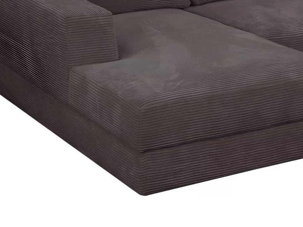 Vente-unique Sofá De Canto Panorâmico Convertivel Em Veludo Canelado Taupe - Curipina* Sofá Panorâmico