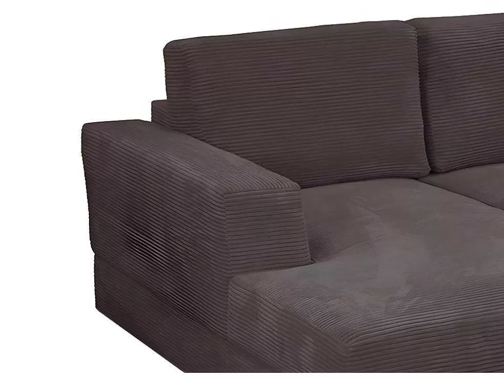Vente-unique Sofá De Canto Panorâmico Convertivel Em Veludo Canelado Taupe - Curipina* Sofá Panorâmico
