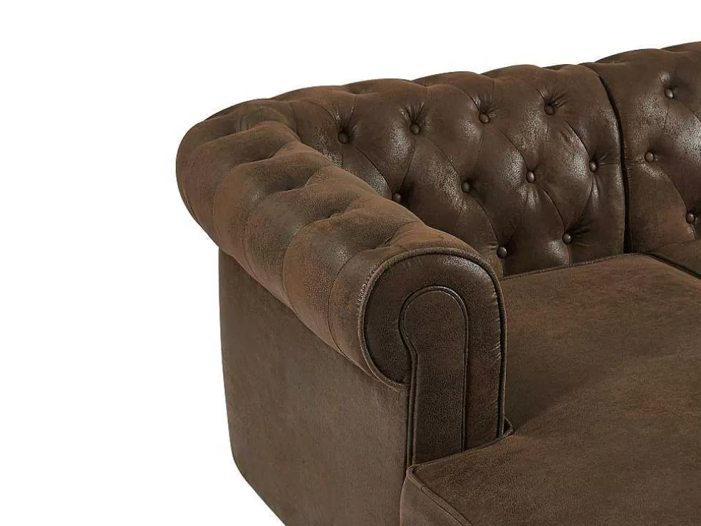 Vente-unique Sofá De Canto Panorâmico Microfibra Aspeto Couro Envelhecido - Chesterfield* Sofá Panorâmico