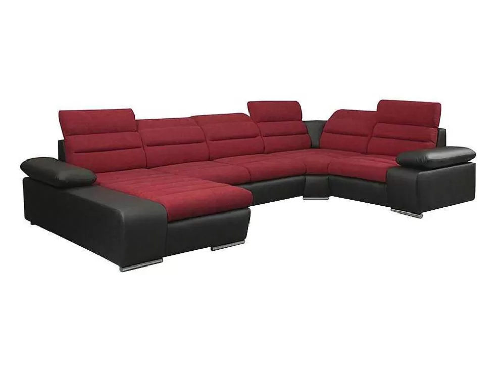 Vente-unique Sofá De Canto Panorâmico Modular Em Tecido E Pele Sintéticabicolor Vermelho E Preto - Canto Esquerdo - Boileau* Sofá Panorâmico