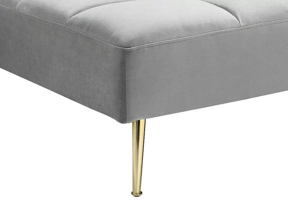 Vente-unique Sofá De Canto Reversivel E Convertivel Em Veludo Cinza - Nieto* Sofá Cama Clic-Clac E Dobravel