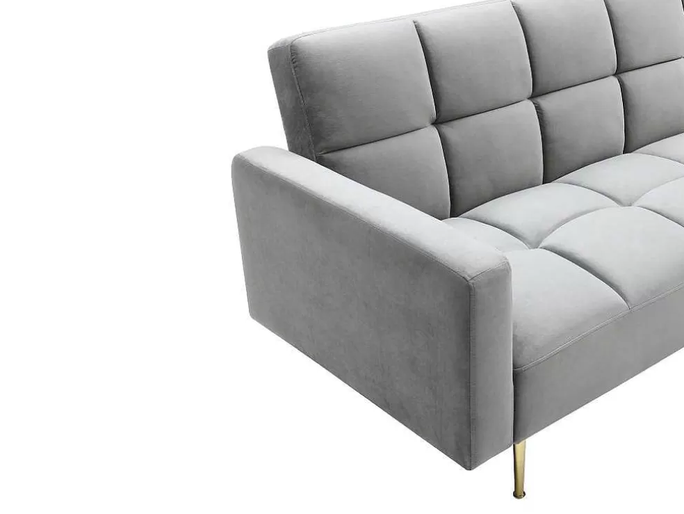 Vente-unique Sofá De Canto Reversivel E Convertivel Em Veludo Cinza - Nieto* Sofá Cama Clic-Clac E Dobravel