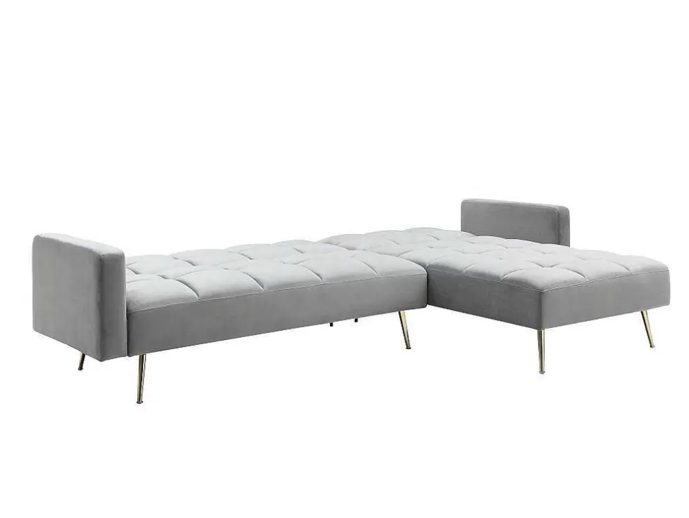 Vente-unique Sofá De Canto Reversivel E Convertivel Em Veludo Cinza - Nieto* Sofá Cama Clic-Clac E Dobravel
