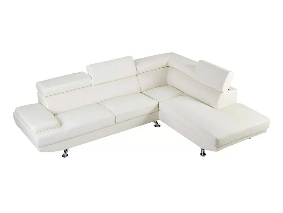 Vente-unique Sofá De Canto Tamanho Xl Em Pele Sintética Branco - Canto Direito - Romain* Sofá Em Pele Sintética