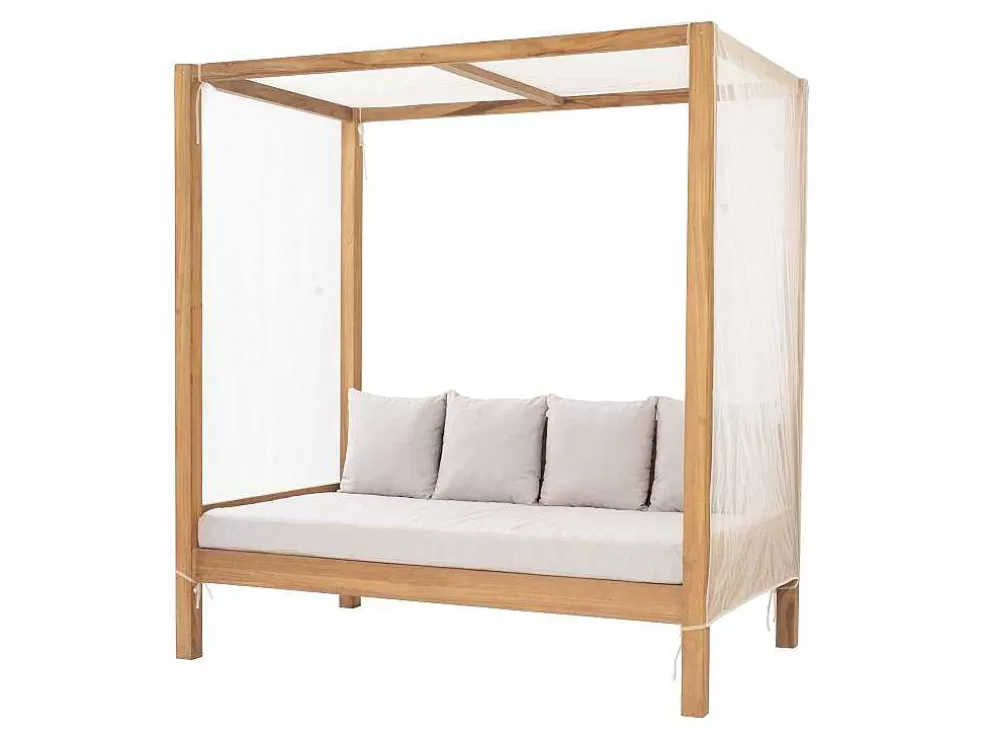 MYLIA Sofá De Jardim Com Dossel Em Teca Natural Claro E Cinzento - Ovani* Espreguiçadeira