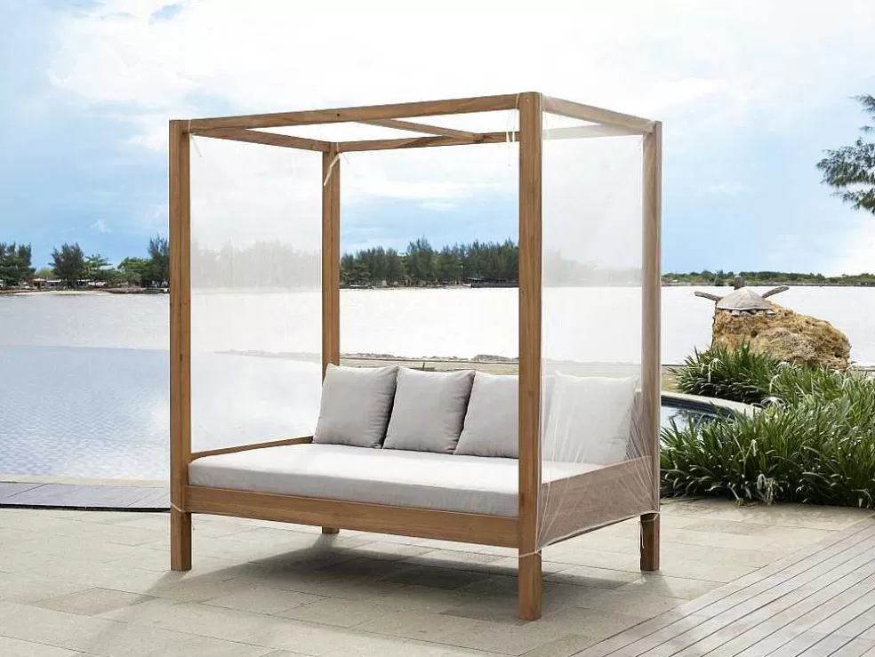 MYLIA Sofá De Jardim Com Dossel Em Teca Natural Claro E Cinzento - Ovani* Espreguiçadeira