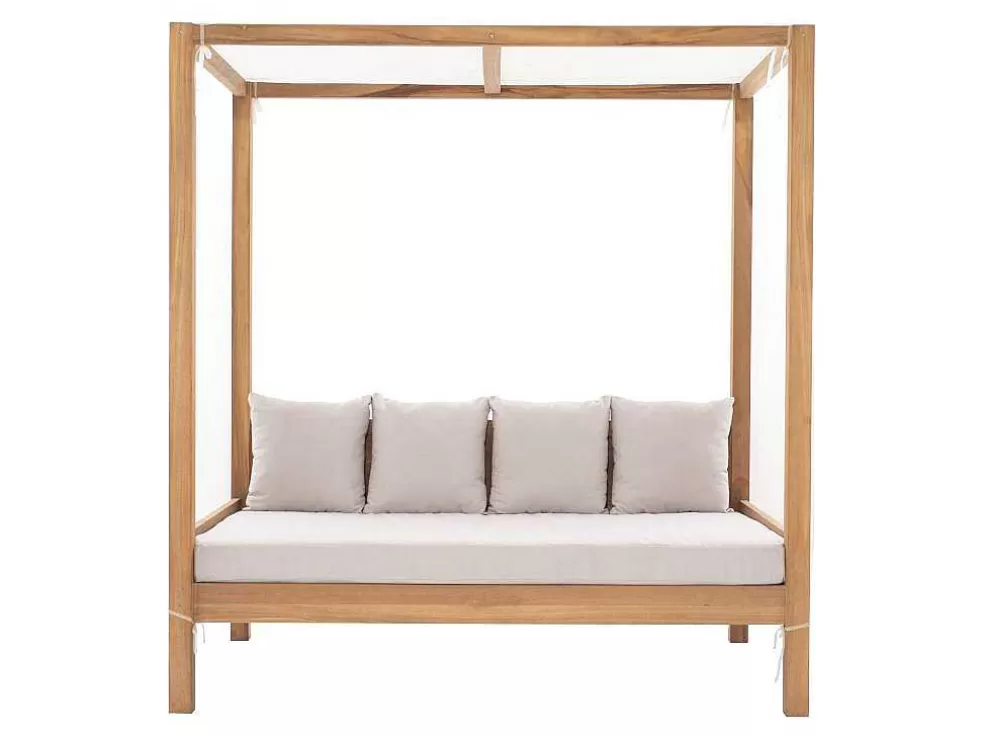 MYLIA Sofá De Jardim Com Dossel Em Teca Natural Claro E Cinzento - Ovani* Espreguiçadeira