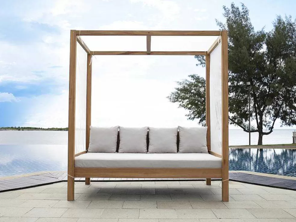 MYLIA Sofá De Jardim Com Dossel Em Teca Natural Claro E Cinzento - Ovani* Espreguiçadeira