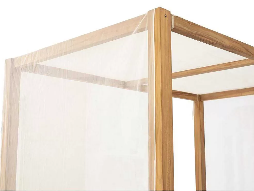 MYLIA Sofá De Jardim Com Dossel Em Teca Natural Claro E Cinzento - Ovani* Espreguiçadeira