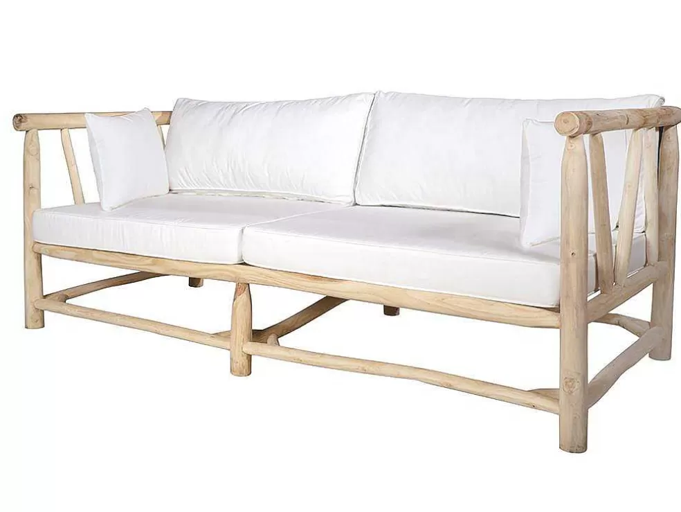 MYLIA Sofá De Jardim Em Teca Com Almofadoes Cor Natural Claro E Branco - Tulum* Conjunto Relax De Jardim