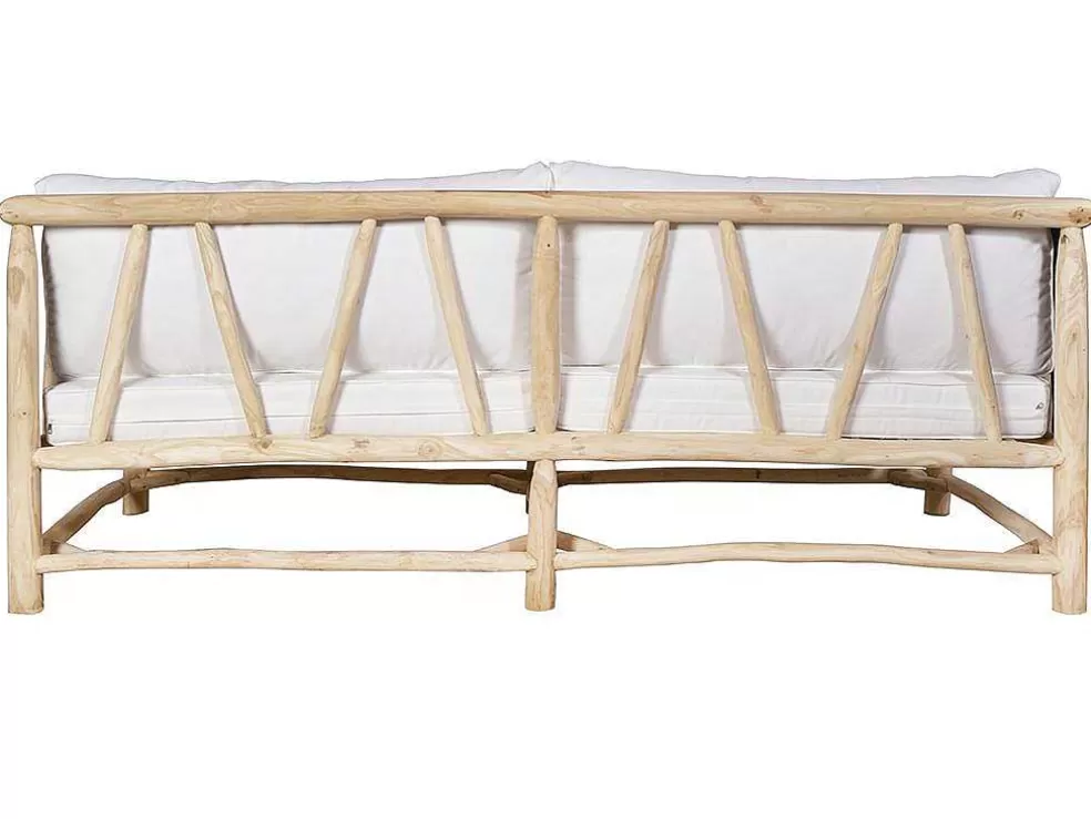 MYLIA Sofá De Jardim Em Teca Com Almofadoes Cor Natural Claro E Branco - Tulum* Conjunto Relax De Jardim