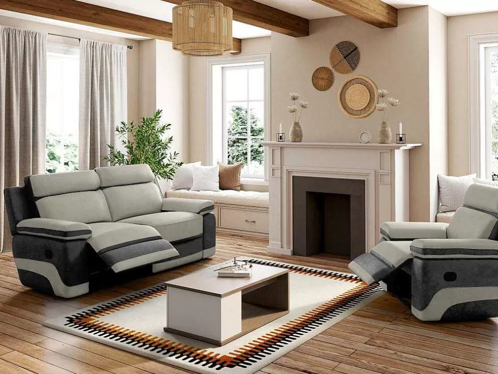 Vente-unique Sofá E Cadeirão Relax Em Microfibra Talca - Cinza Claro E Antracite* Conjunto Sofá E Poltrona