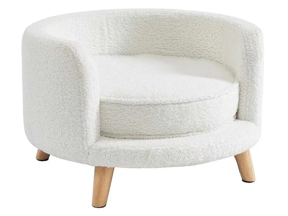 Vente-unique Sofá Para Animais Em Tecido Boucle E Pés De Madeira D.56 X A.35 Cm Branco - Misia* Acessórios Para Animais De Estimação