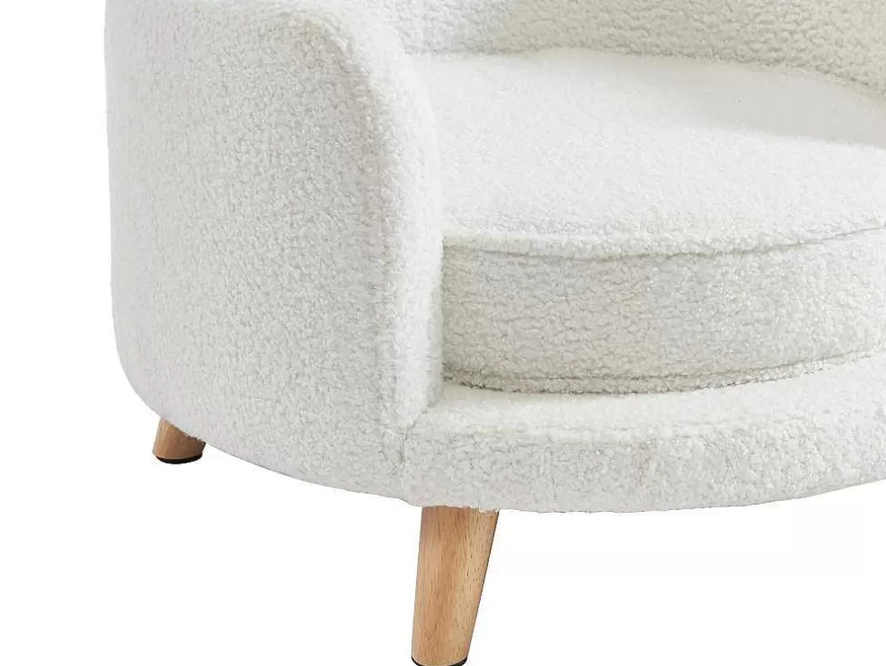 Vente-unique Sofá Para Animais Em Tecido Boucle E Pés De Madeira D.56 X A.35 Cm Branco - Misia* Acessórios Para Animais De Estimação