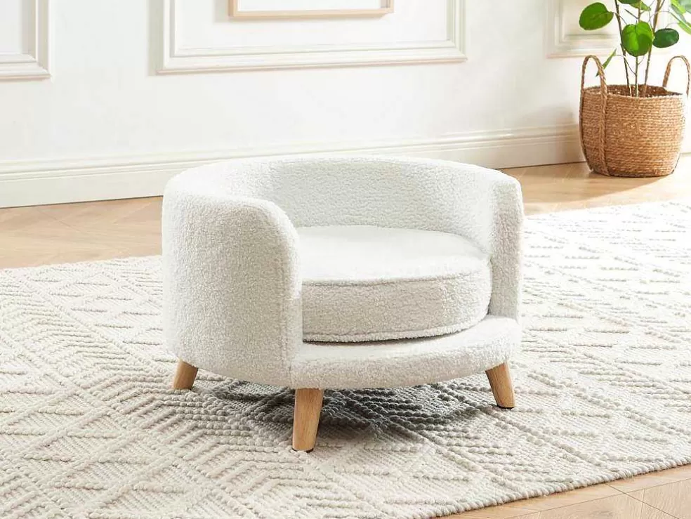 Vente-unique Sofá Para Animais Em Tecido Boucle E Pés De Madeira D.56 X A.35 Cm Branco - Misia* Acessórios Para Animais De Estimação