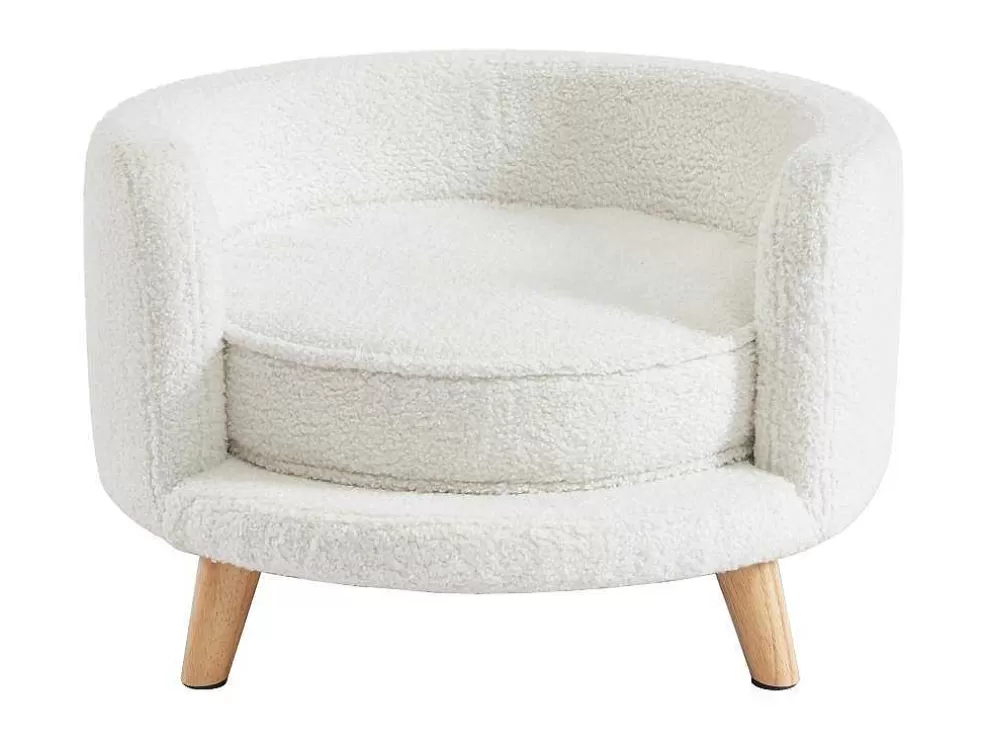 Vente-unique Sofá Para Animais Em Tecido Boucle E Pés De Madeira D.56 X A.35 Cm Branco - Misia* Acessórios Para Animais De Estimação