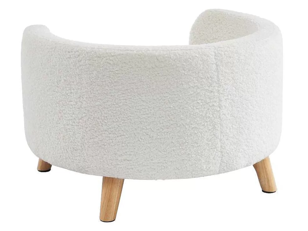 Vente-unique Sofá Para Animais Em Tecido Boucle E Pés De Madeira D.56 X A.35 Cm Branco - Misia* Acessórios Para Animais De Estimação