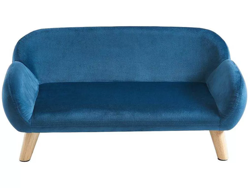 Vente-unique Sofá Para Animais Em Veludo E Pés Em Madeira C.72 X L.44 Cm Azul - Zolia* Acessórios Para Animais De Estimação