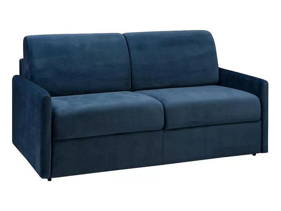 Vente-unique Sofá-Cama De 3 Lugares Com Abertura Expresso De Veludo Azul Meia-Noite - Cama De 140 Cm E Colchão De 14 Cm - Calife* Sofá Cama De Abertura Rapida