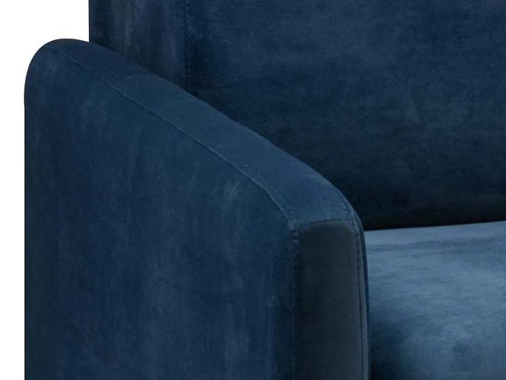 Vente-unique Sofá-Cama De 3 Lugares Com Abertura Expresso De Veludo Azul Meia-Noite - Cama De 140 Cm E Colchão De 14 Cm - Calife* Sofá Cama De Abertura Rapida