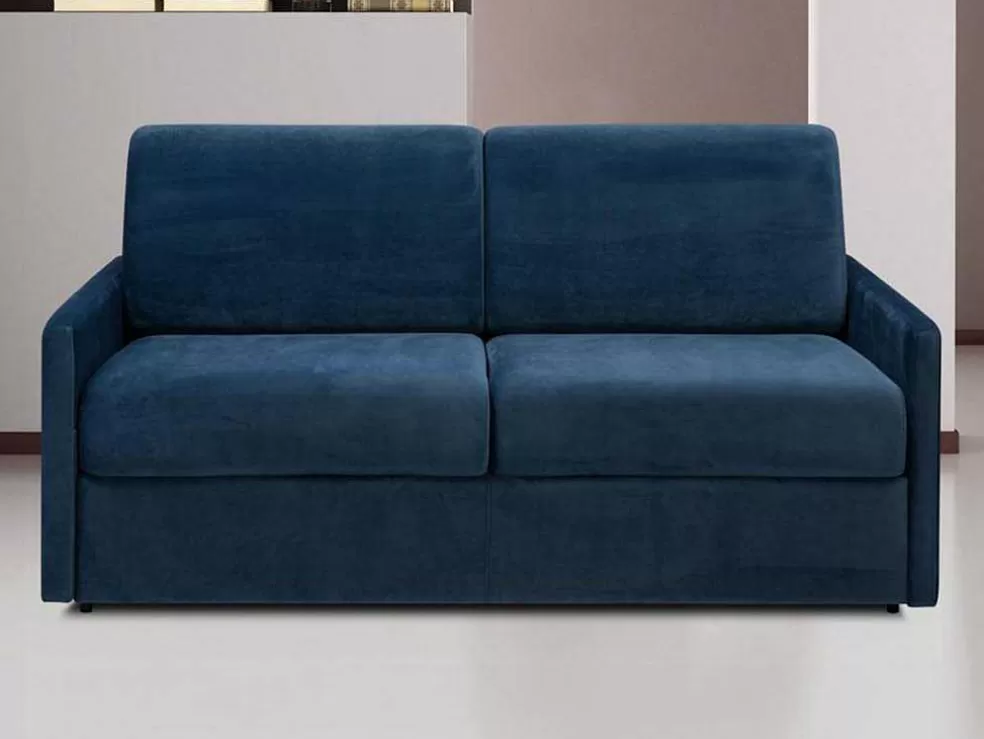 Vente-unique Sofá-Cama De 3 Lugares Com Abertura Expresso De Veludo Azul Meia-Noite - Cama De 140 Cm E Colchão De 14 Cm - Calife* Sofá Cama De Abertura Rapida