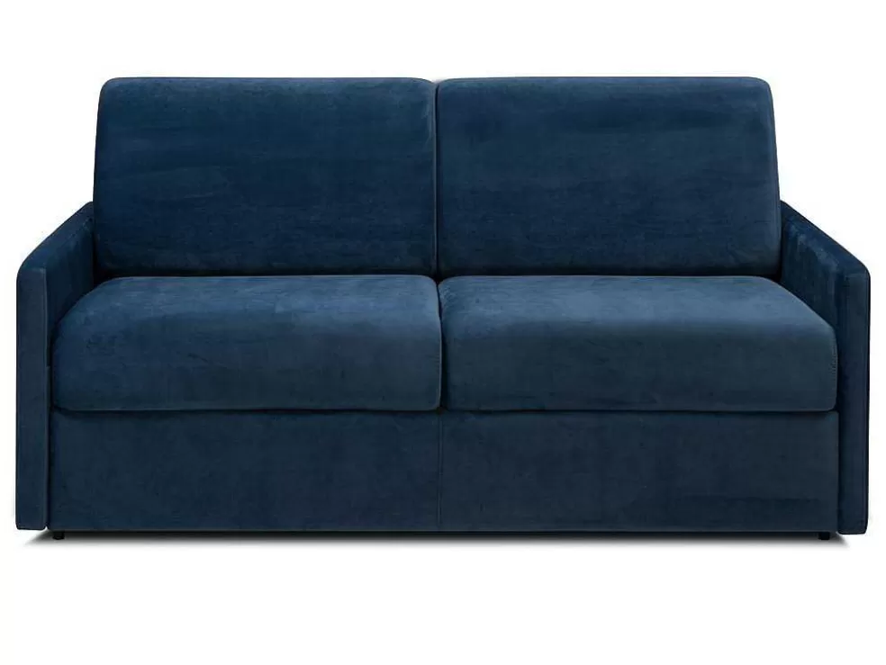 Vente-unique Sofá-Cama De 3 Lugares Com Abertura Expresso De Veludo Azul Meia-Noite - Cama De 140 Cm E Colchão De 14 Cm - Calife* Sofá Cama De Abertura Rapida