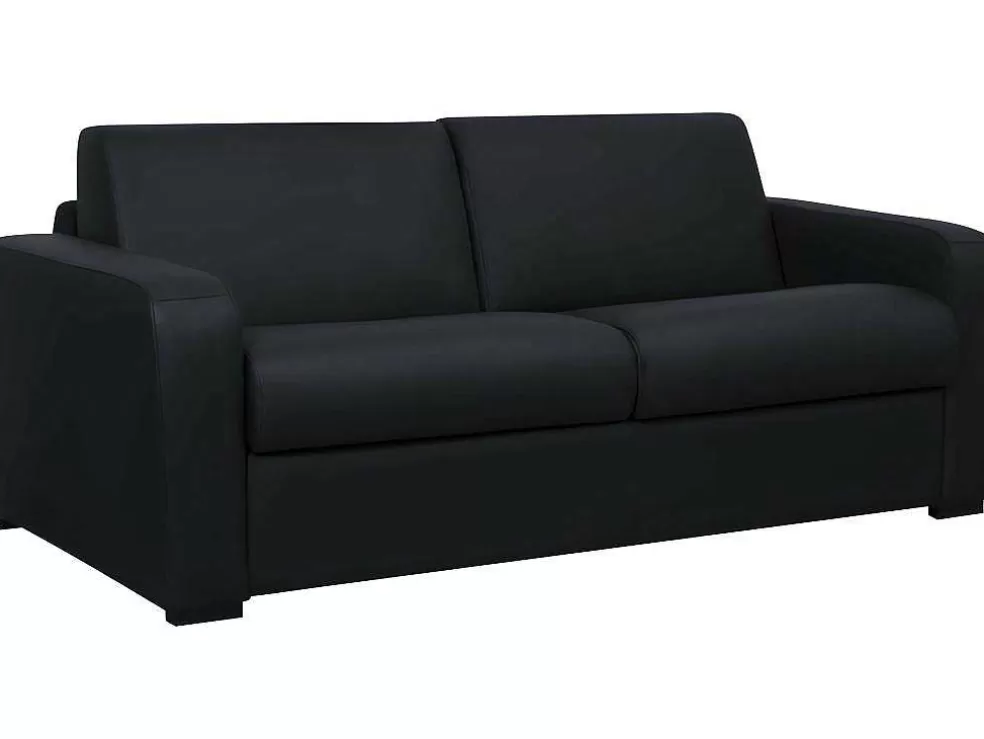 Vente-unique Sofá-Cama De 3 Lugares Convertivel Abertura Rapida Em Couro Preto Colchão De 18 Cm - Bevis* Sofá Cama De Abertura Rapida