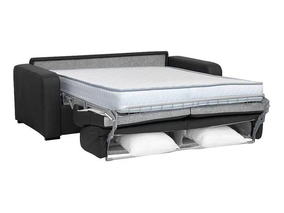 Vente-unique Sofá-Cama De 3 Lugares Convertivel Abertura Rapida Em Couro Preto Colchão De 18 Cm - Bevis* Sofá Cama De Abertura Rapida