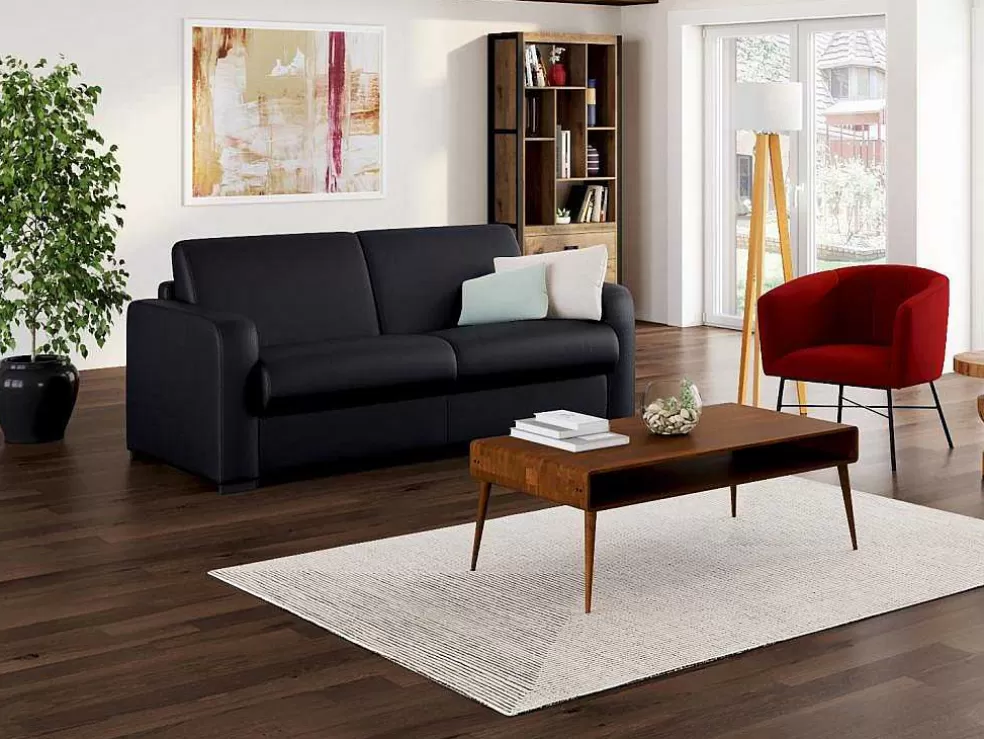 Vente-unique Sofá-Cama De 3 Lugares Convertivel Abertura Rapida Em Couro Preto Colchão De 18 Cm - Bevis* Sofá Cama De Abertura Rapida