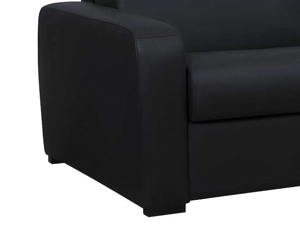 Vente-unique Sofá-Cama De 3 Lugares Convertivel Abertura Rapida Em Couro Preto Colchão De 18 Cm - Bevis* Sofá Cama De Abertura Rapida