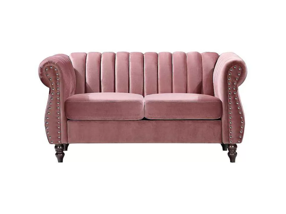 Vente-unique Sofás Chesterfield 3 Lugares E 2 Lugares Veludo Cor-De-Rosa Vintage - Trumbo* Conjunto De Sofá