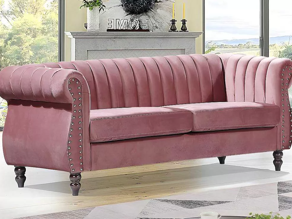 Vente-unique Sofás Chesterfield 3 Lugares E 2 Lugares Veludo Cor-De-Rosa Vintage - Trumbo* Conjunto De Sofá