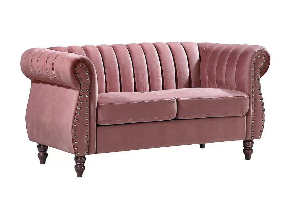 Vente-unique Sofás Chesterfield 3 Lugares E 2 Lugares Veludo Cor-De-Rosa Vintage - Trumbo* Conjunto De Sofá