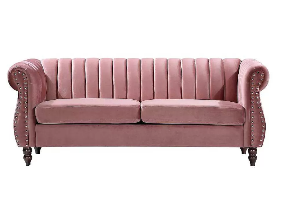 Vente-unique Sofás Chesterfield 3 Lugares E 2 Lugares Veludo Cor-De-Rosa Vintage - Trumbo* Conjunto De Sofá