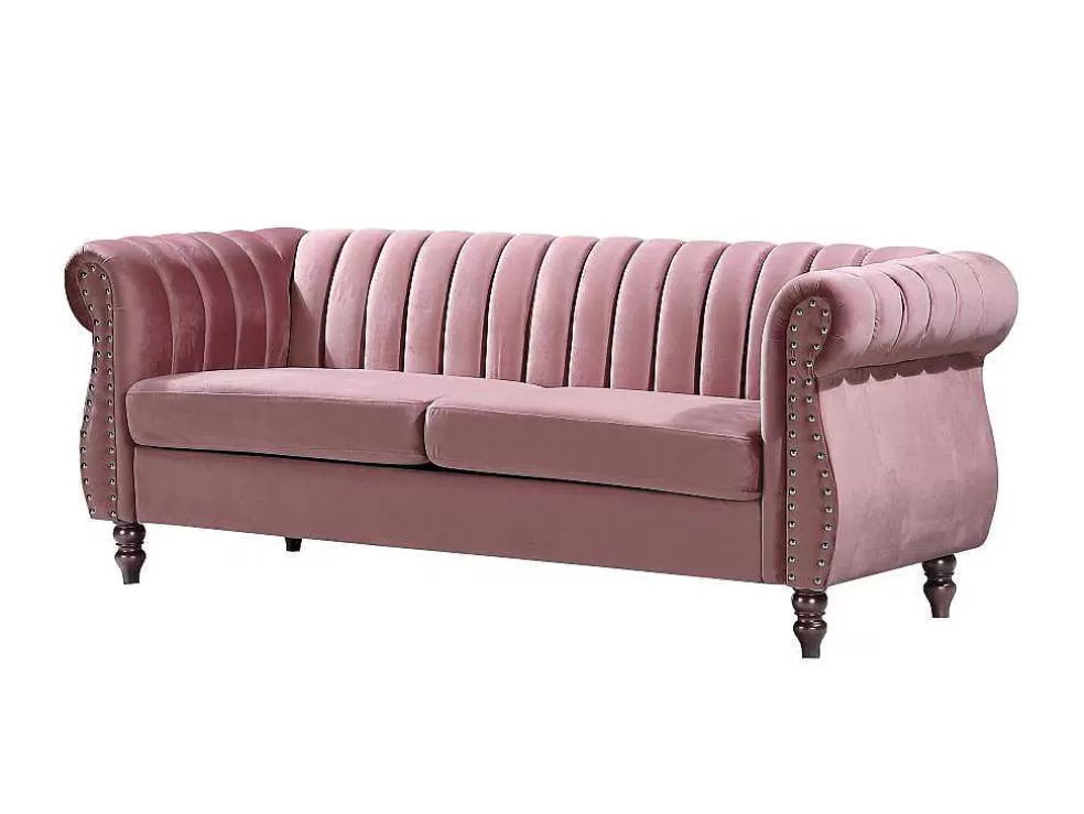 Vente-unique Sofás Chesterfield 3 Lugares E 2 Lugares Veludo Cor-De-Rosa Vintage - Trumbo* Conjunto De Sofá