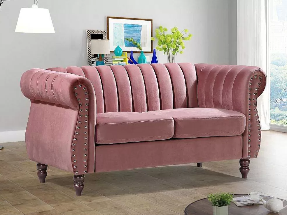 Vente-unique Sofás Chesterfield 3 Lugares E 2 Lugares Veludo Cor-De-Rosa Vintage - Trumbo* Conjunto De Sofá