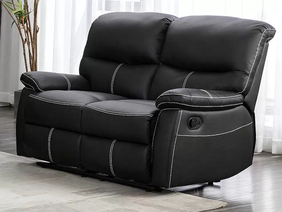 Vente-unique Sofás De 3 + 2 Lugares E Poltrona Articulados Em Pele Sintética Cor Preto - Canby* Conjunto Sofá E Poltrona
