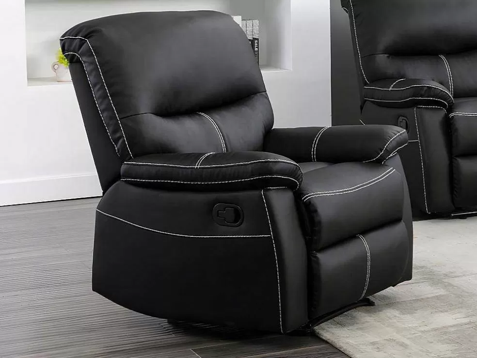 Vente-unique Sofás De 3 + 2 Lugares E Poltrona Articulados Em Pele Sintética Cor Preto - Canby* Conjunto Sofá E Poltrona