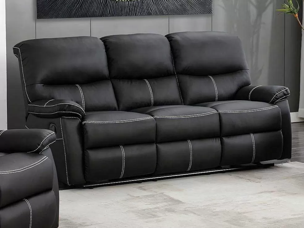 Vente-unique Sofás De 3 + 2 Lugares E Poltrona Articulados Em Pele Sintética Cor Preto - Canby* Conjunto Sofá E Poltrona