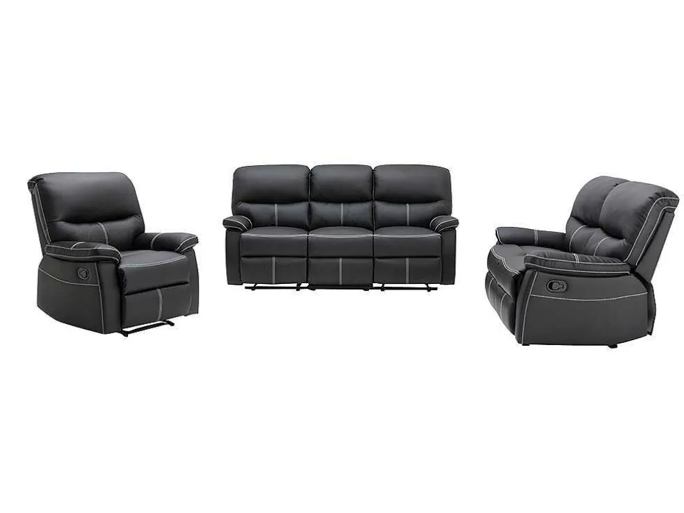Vente-unique Sofás De 3 + 2 Lugares E Poltrona Articulados Em Pele Sintética Cor Preto - Canby* Conjunto Sofá E Poltrona