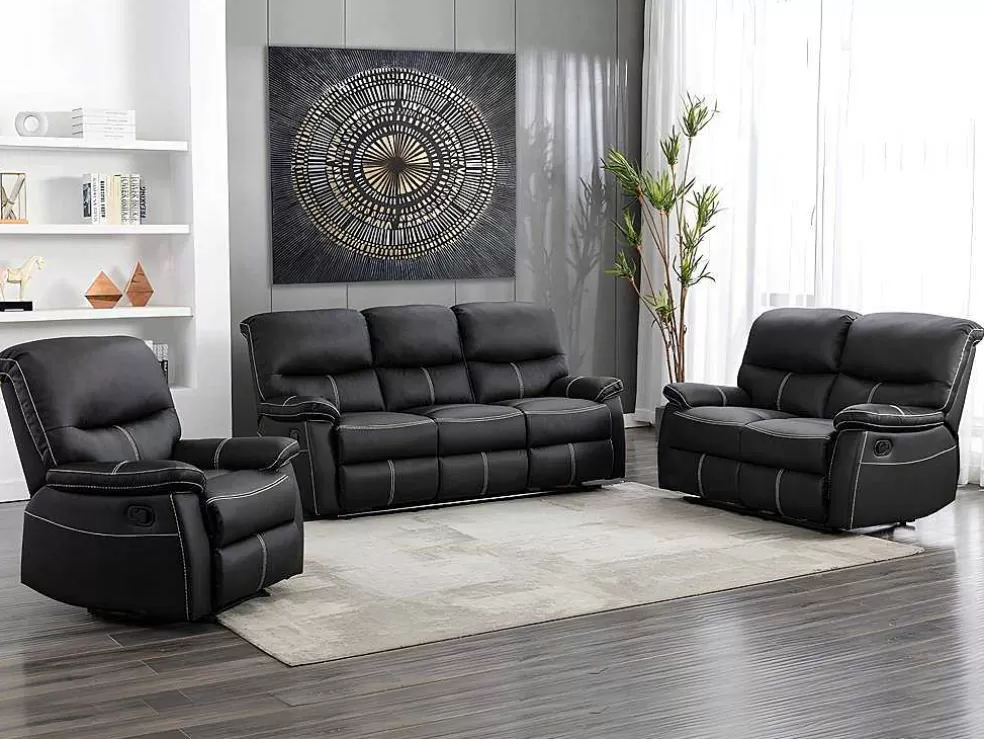 Vente-unique Sofás De 3 + 2 Lugares Relax Em Pele Sintética Cor Preto - Canby* Conjunto De Sofá